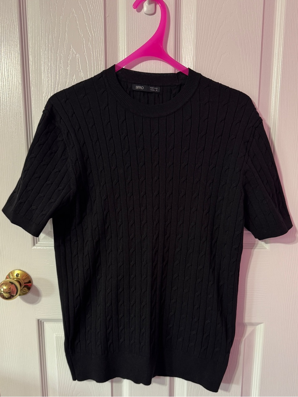 Sandro Black Cable-Knit Short Sleeve Crew Tee